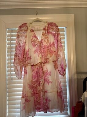 LC Lauren Conrad Pink Floral Tiered Mini Dress
